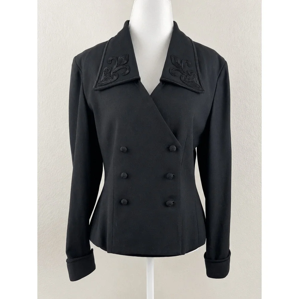 Kasper for A.S.L. Blazer Size 8 Black Embroidered Front Career Evening Jacket
