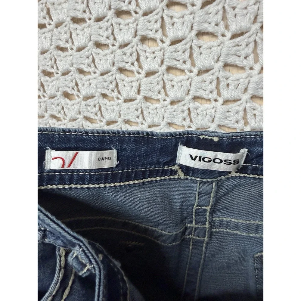 Vigoss Capri Jeans Women Sz 10 W33 L22 Blue Denim  Embroidery Pockets