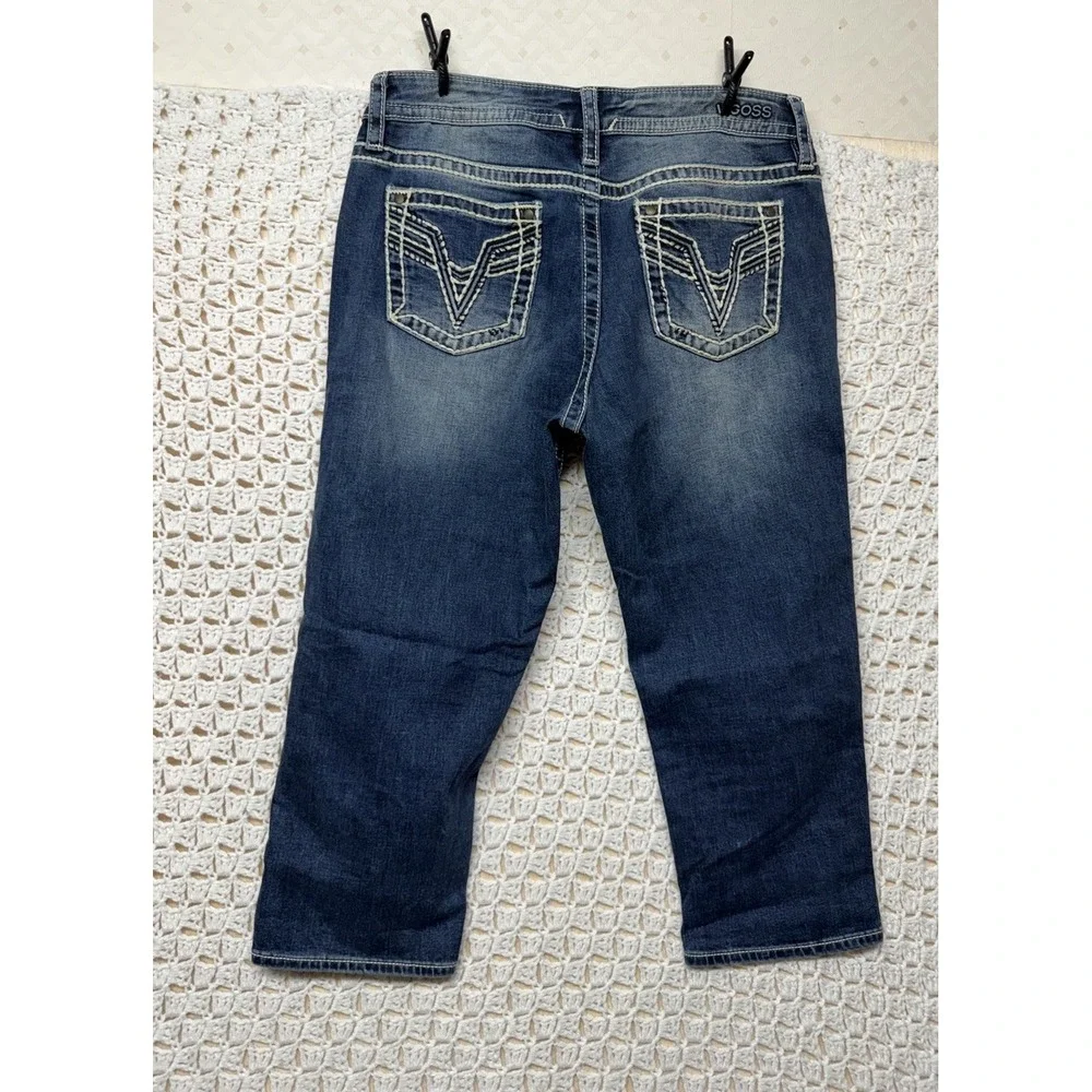 Vigoss Capri Jeans Women Sz 10 W33 L22 Blue Denim  Embroidery Pockets