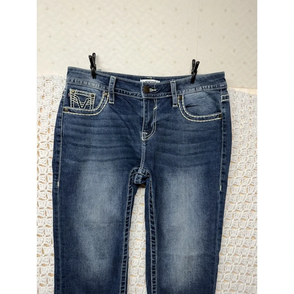 Vigoss Capri Jeans Women Sz 10 W33 L22 Blue Denim  Embroidery Pockets