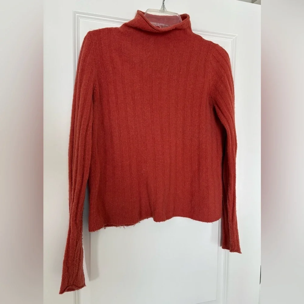 Madewell Ribbed Mock Neck Soft Roll Neck Sweater Burnt Orange Small Cozy Autumn