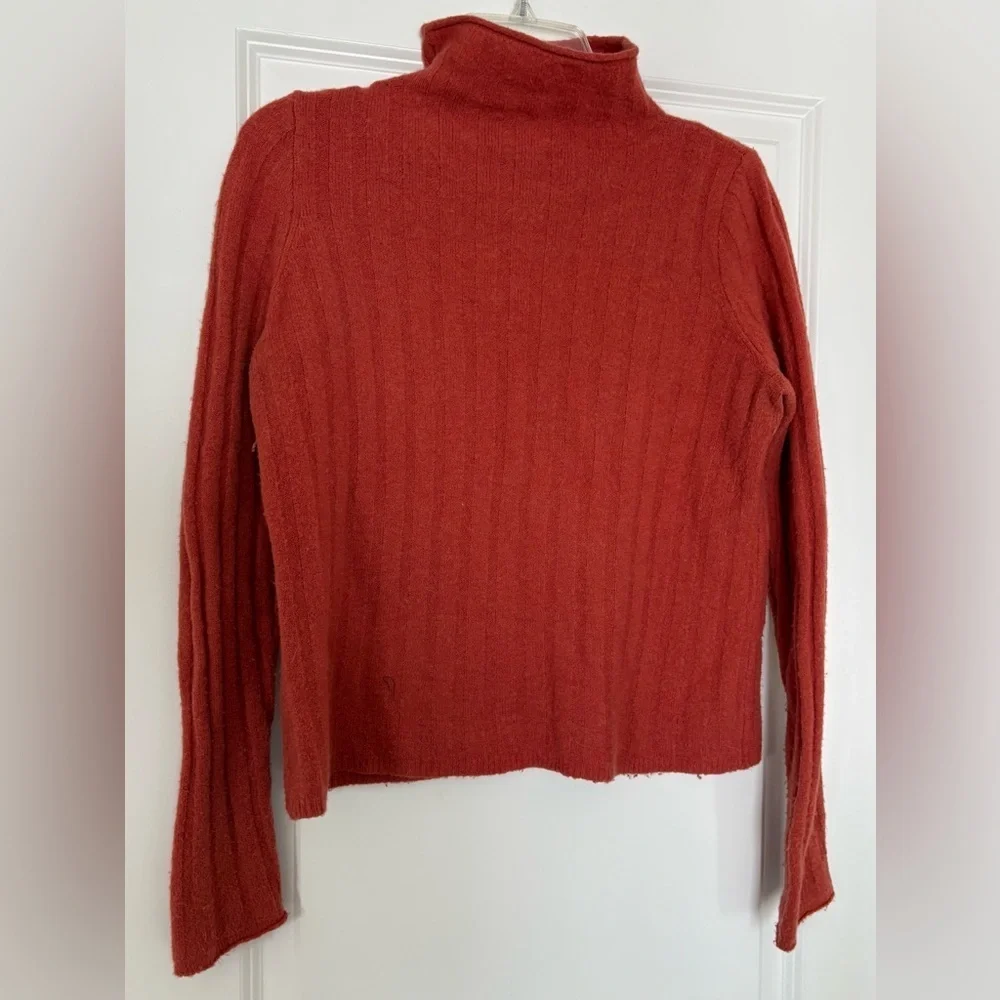 Madewell Ribbed Mock Neck Soft Roll Neck Sweater Burnt Orange Small Cozy Autumn