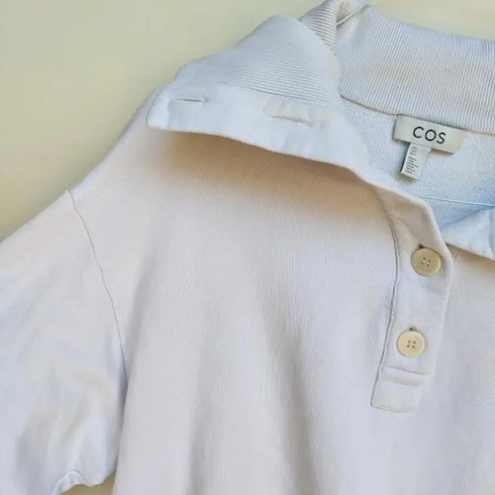 COS | Beige Fold-Over Neck Drawstring Hem Cropped Boxy Pullover Sweater Lhy7u
