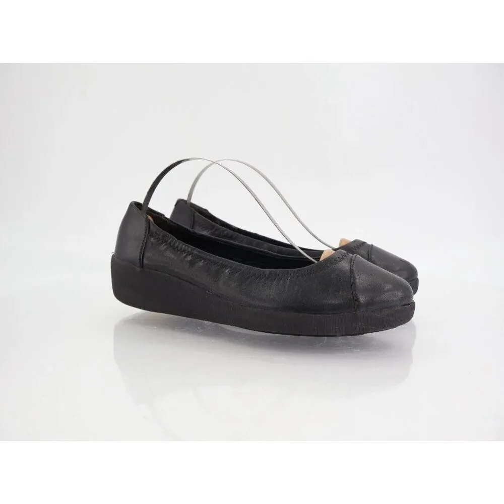 Fitflop Women F-Pop Ballet Flat Size 5 Slip On Toning Ballet Shoe Black Leather