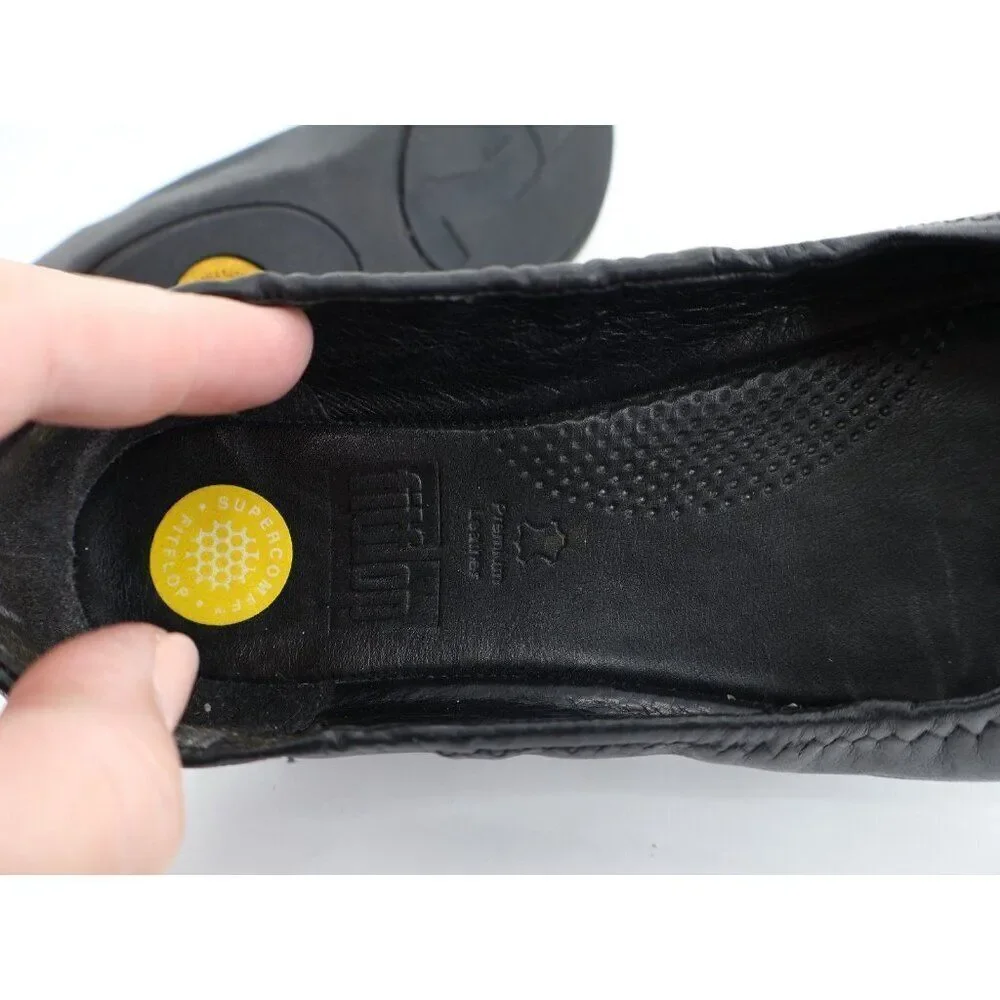 Fitflop Women F-Pop Ballet Flat Size 5 Slip On Toning Ballet Shoe Black Leather