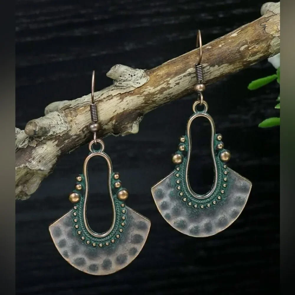 🤎🆕 🩵  3 Pair Boho Ancient Bronze Turquoise Vintage Inspired Earrings Set ✨