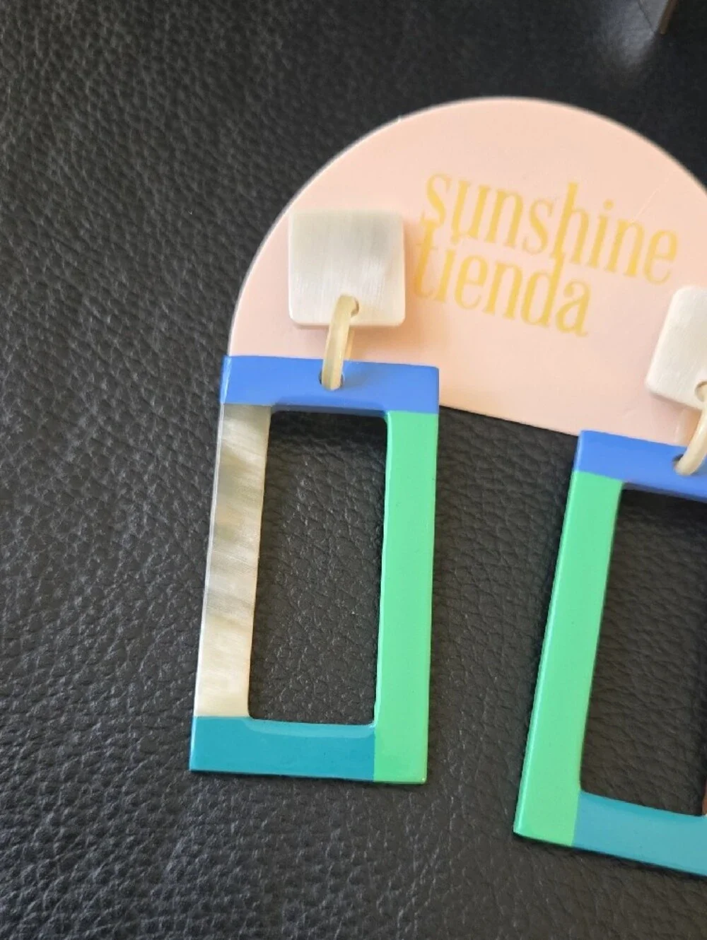 Sunshine Tienda Green & Blue Rectangular Drop Earrings
