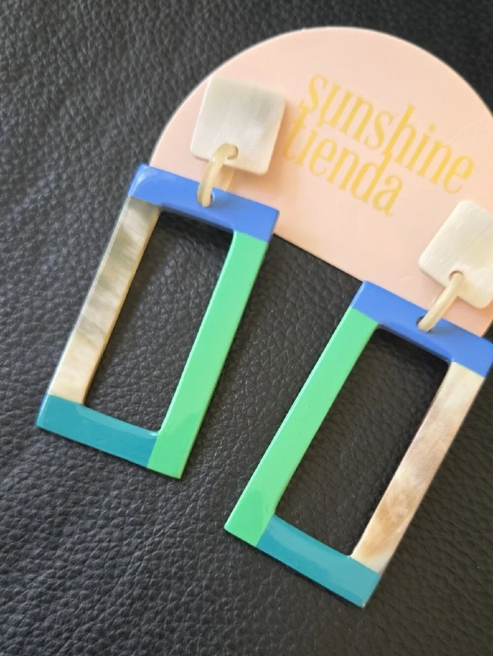 Sunshine Tienda Green & Blue Rectangular Drop Earrings