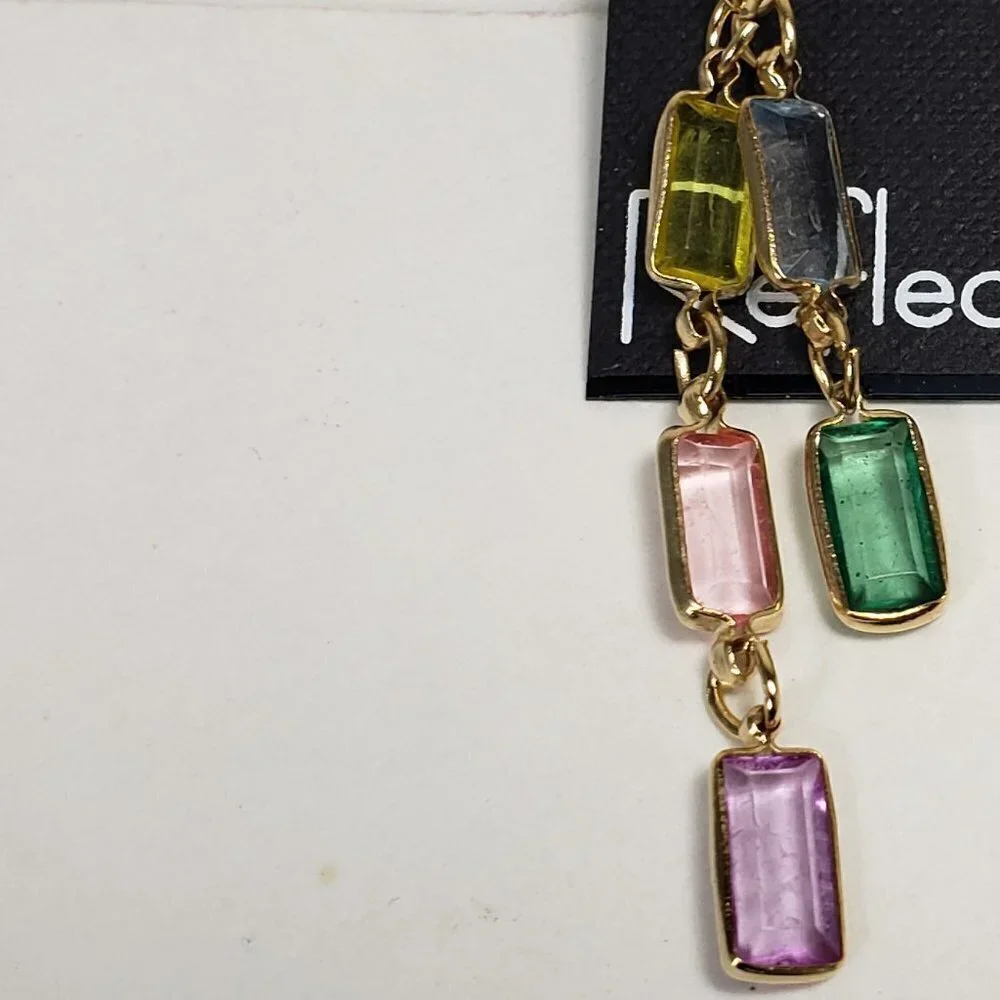 Gold tone Chain Drop Earrings Multicolor Crystal Dangles Stylish Women's Jewelry