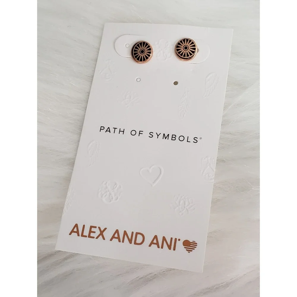 Alex And Ani Cosmic Balance Celestial Disc Stud Earrings 14k Rose Gold Plated