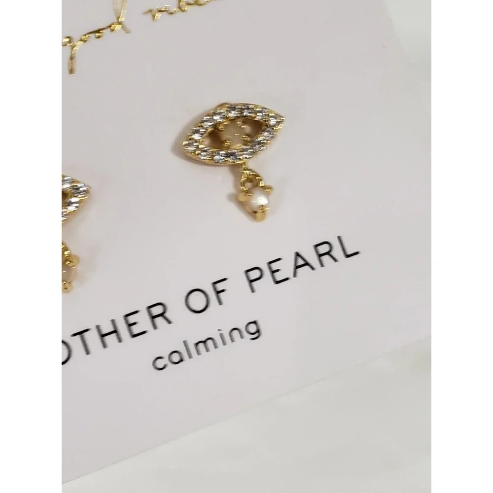 NEW JaxKelly Mother of Pearl Stud Earrings EVIL EYE dainty gold tone