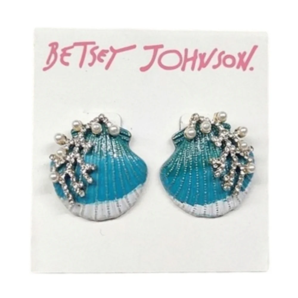 Betsey Johnson Turquoise Seashell Faux Pearl Earrings