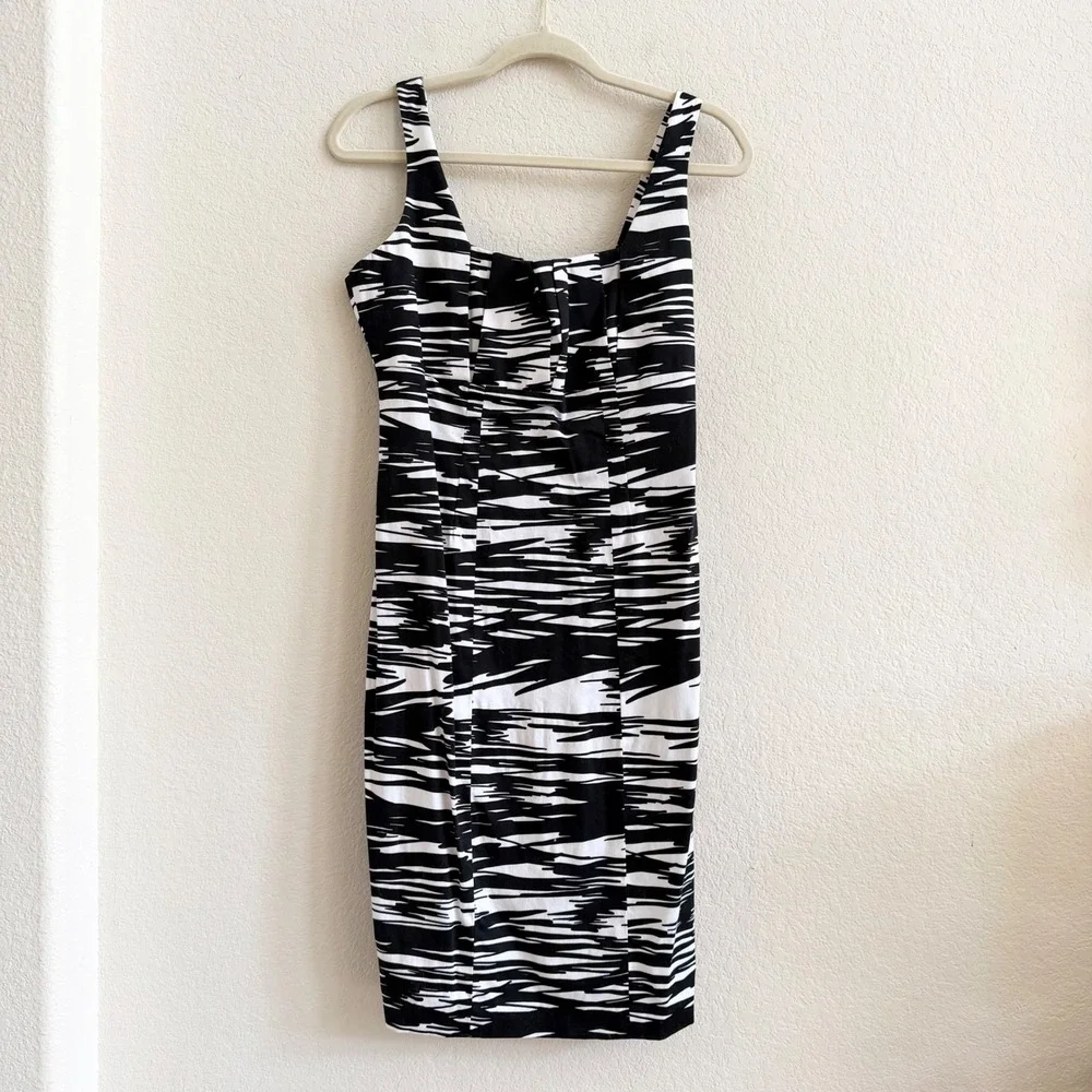 Calvin Klein Womens Black White‎ Abstract Brushstroke Sheath Dress Size 6