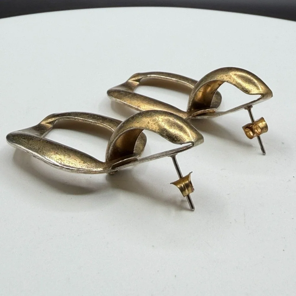Gold Tone Geometric Door Knocker Dangle Earrings Chunky Statement Pierced Pair