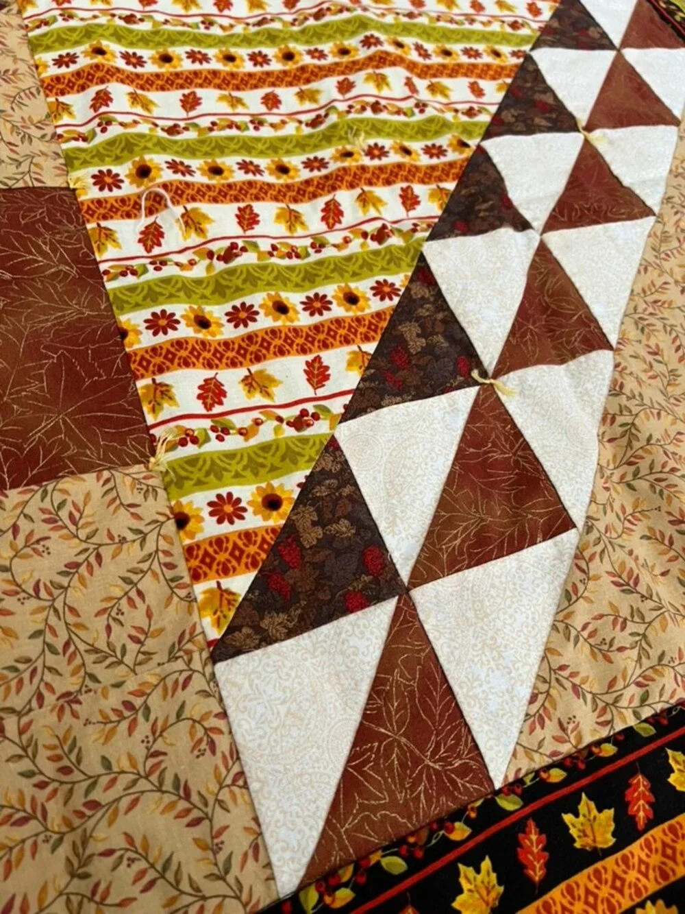 Handmade Fall Patchwork Quilt 64x64 Pumpkin Sunflower Autumn Throw