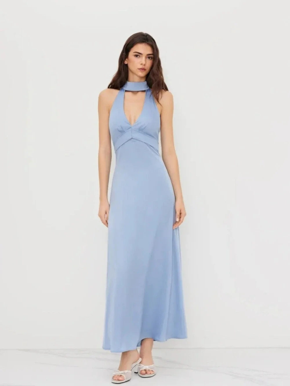 NWT Cider Blue V-Neck Halter Maxi Dress Size M