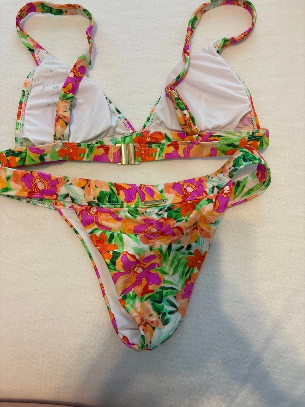 Hello Molly Multi Floral V-Neck Bikini — White, Pink, Green, Orange