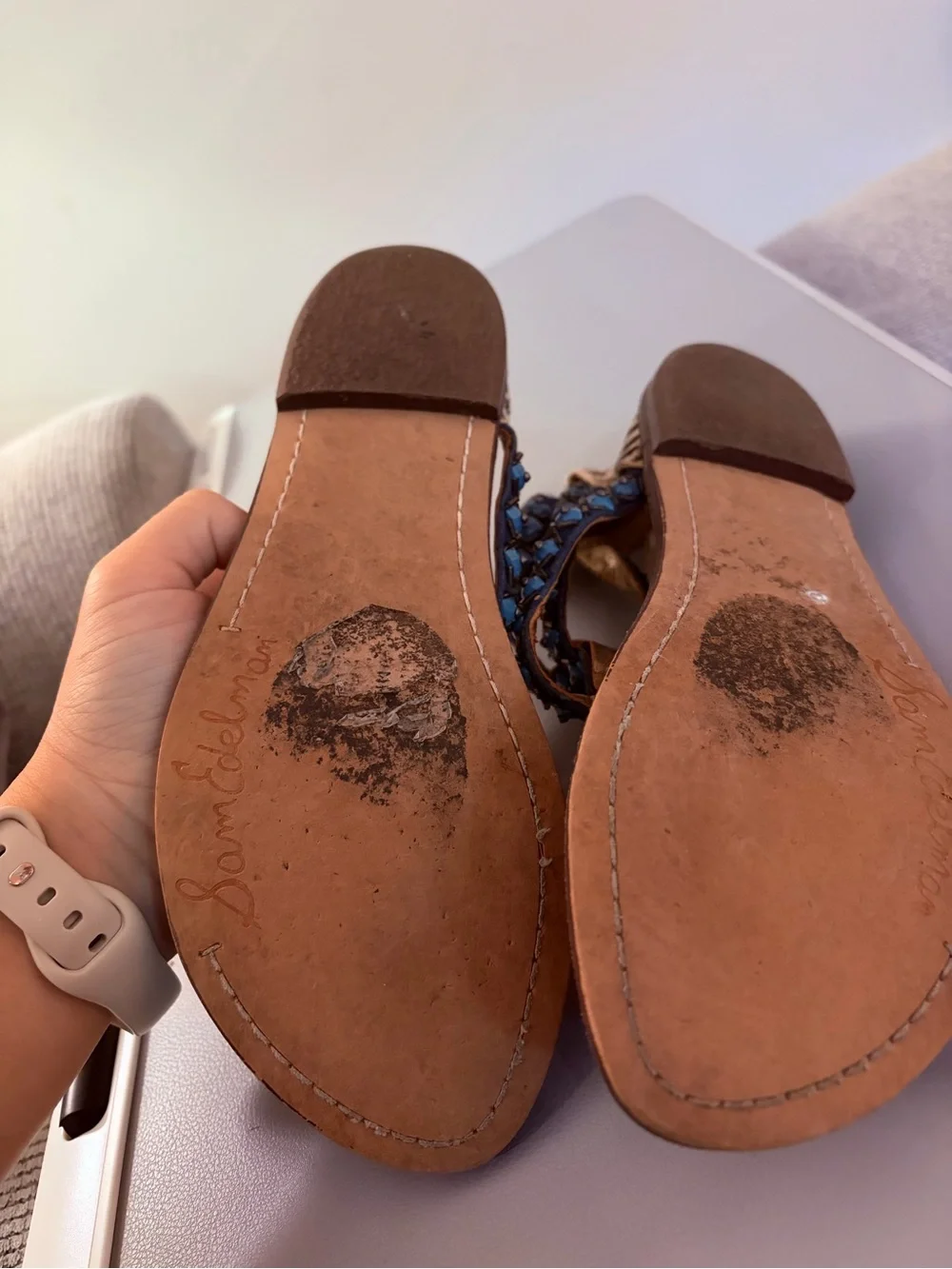 Blue Embellished Beaded Sandals - Women
