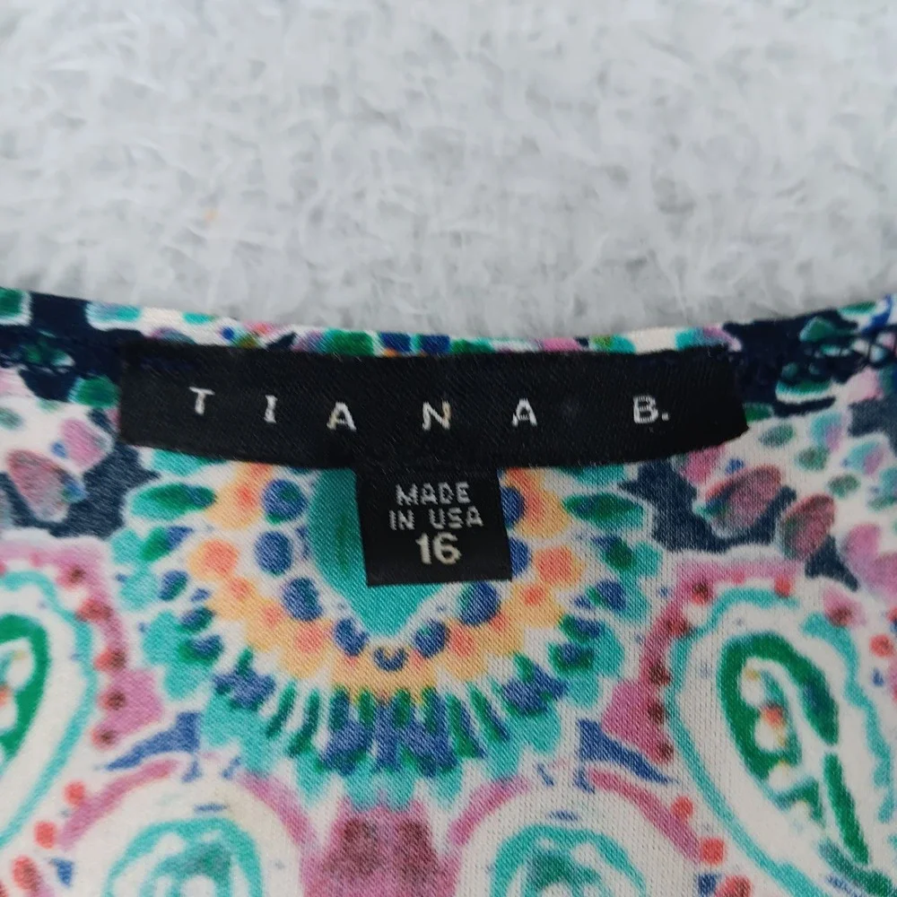 Tiana B Cold Shoulder Dress Women 16 Navy Multi Paisley Boho 72012