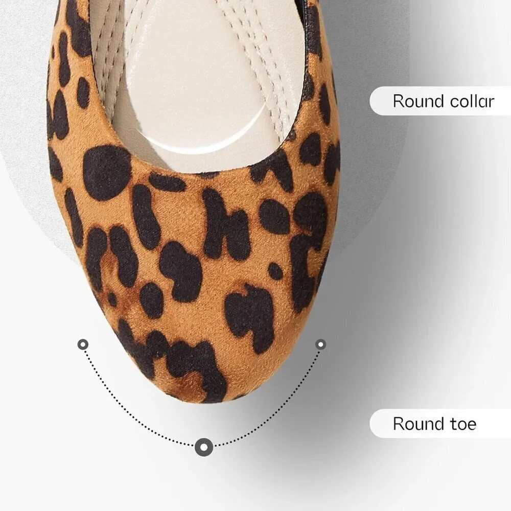 Women Mesh Ballet Leopard Flats Bow Pointed Toe Comfortable Dress Shoes for Work