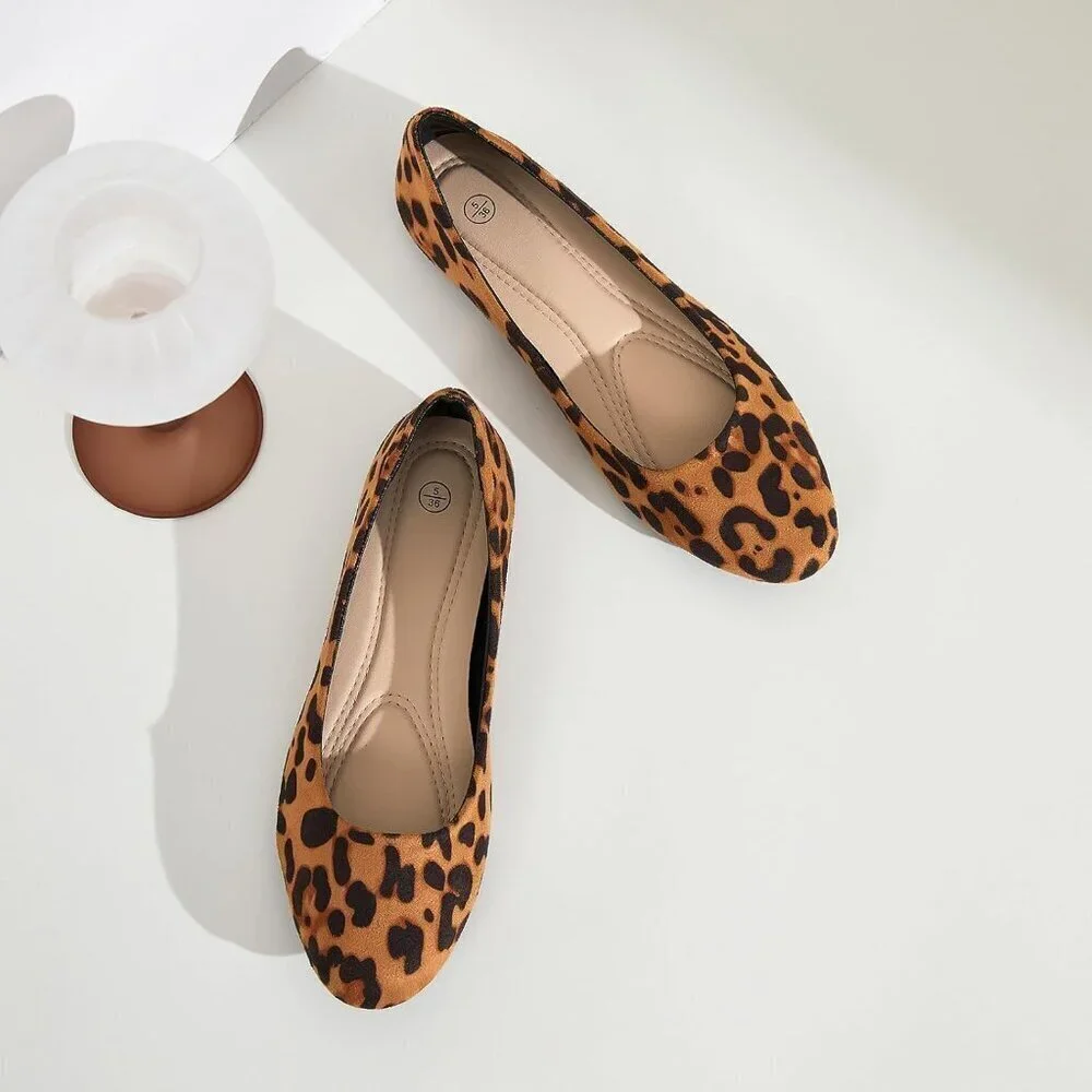 Women Mesh Ballet Leopard Flats Bow Pointed Toe Comfortable Dress Shoes for Work