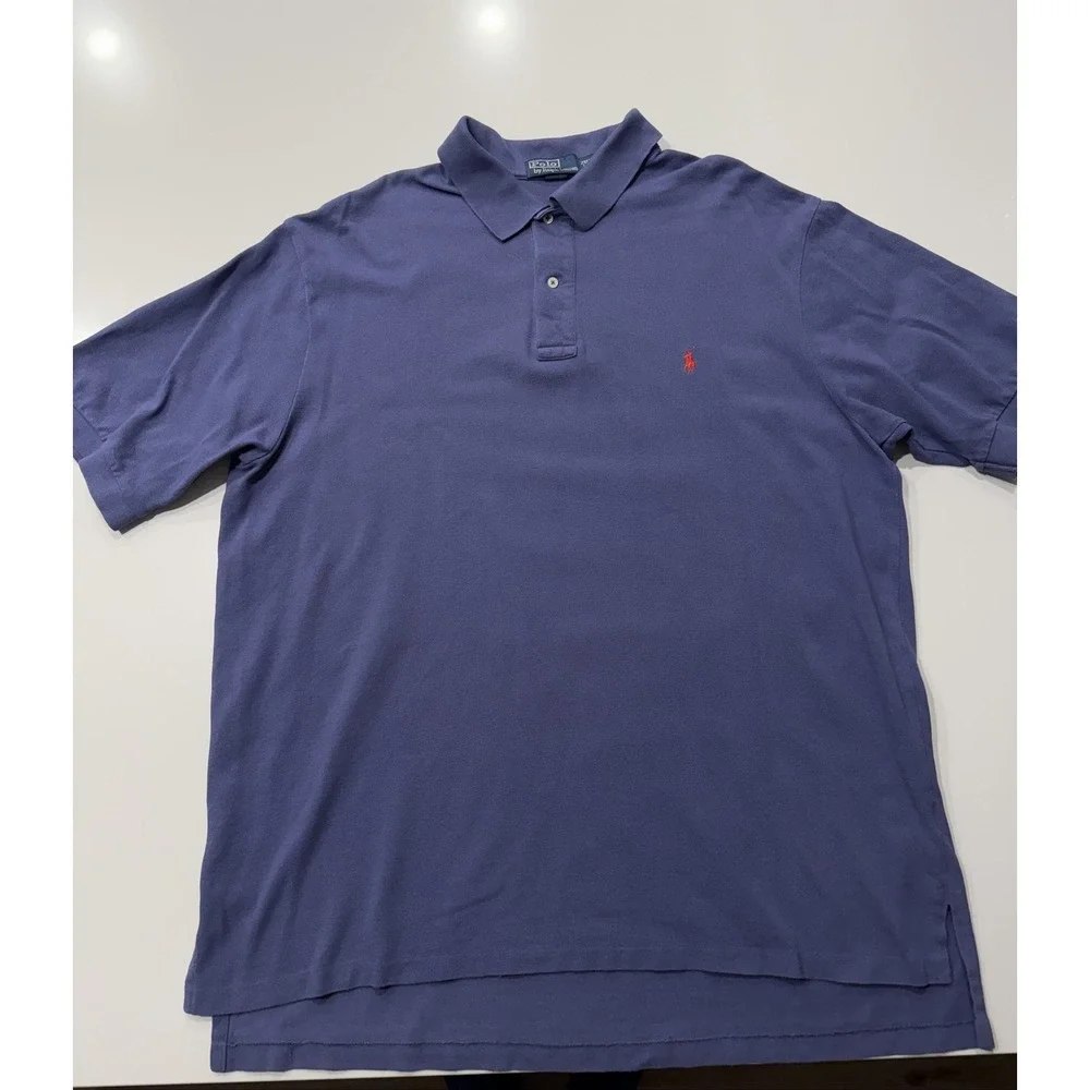 Polo Ralph Lauren Iconic Mesh Polo Shirt 2XLT Blue Cotton Red Logo
