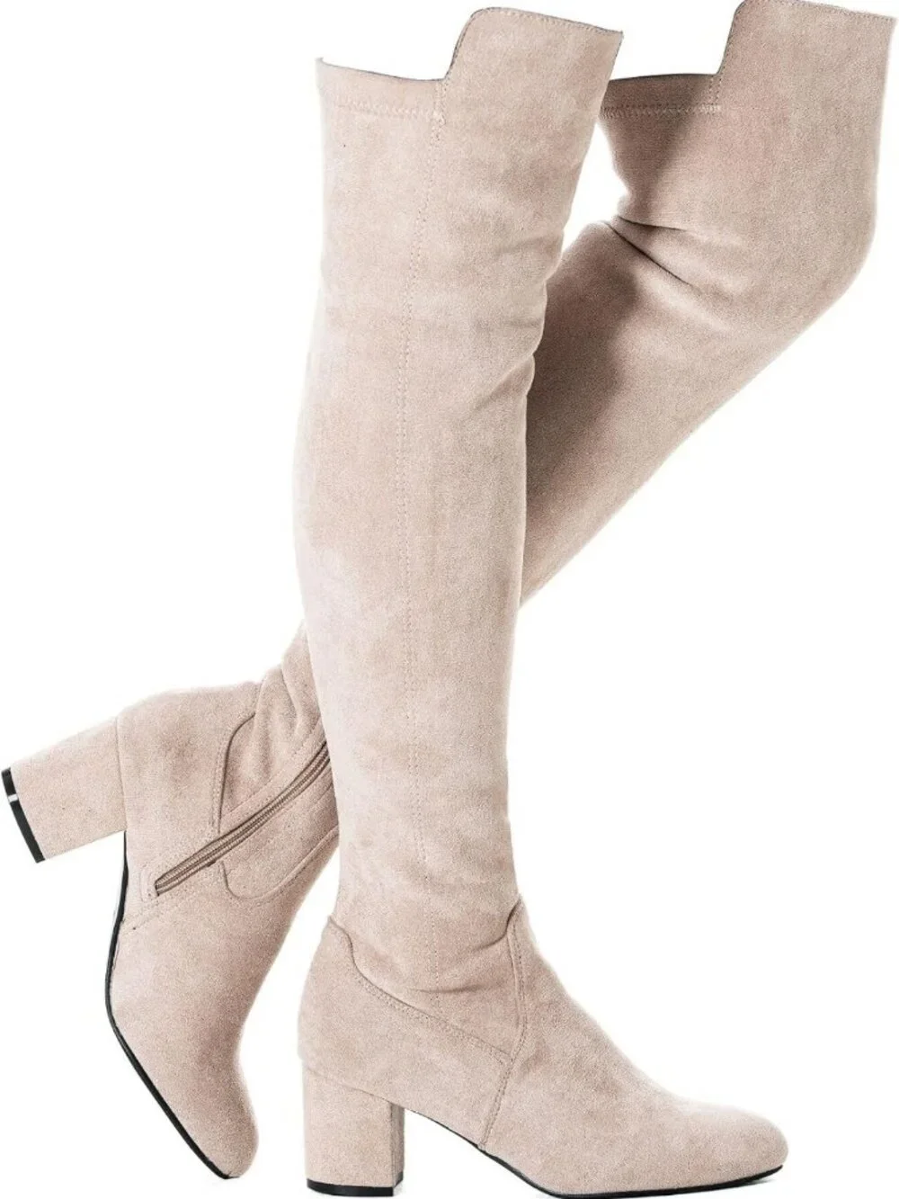 Stylish Thigh High Suede Black Over the Knee Boots, Chunky 2