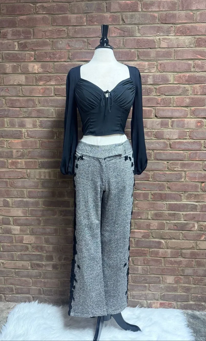 Women’s Black Tweed Lace Trim Kick Dress Pants Size 6