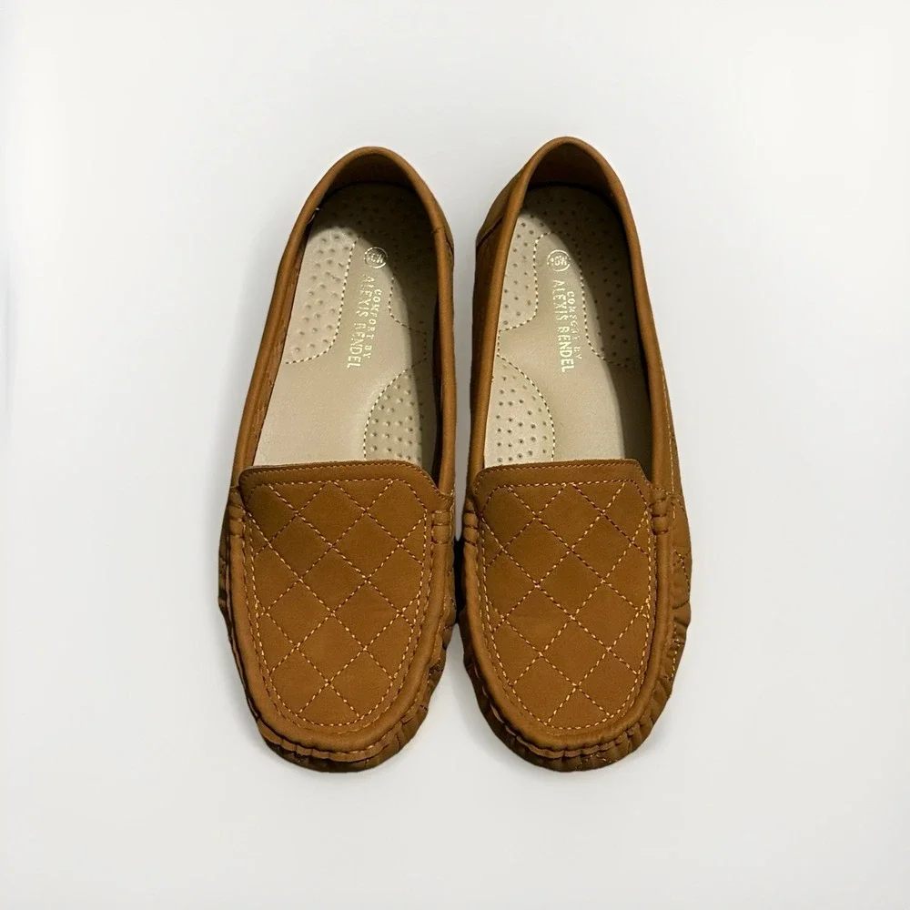 Comfort by Alexis Bendel Quilted Driving Loafers Cognac Brown Slip On Womens 10W