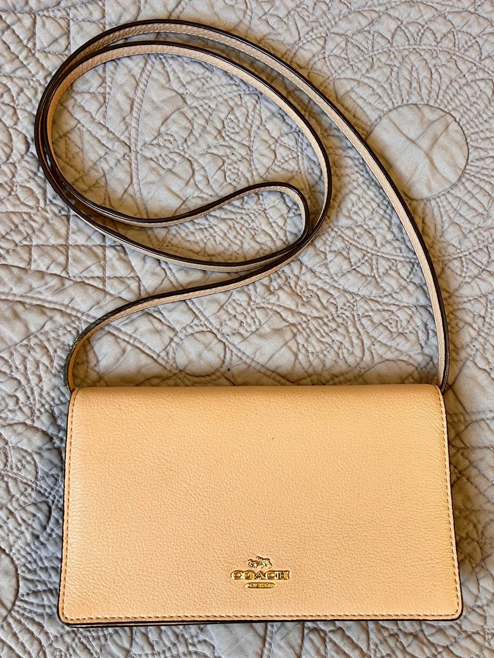 Coach Pebbled Leather Crossbody in Beige with Gold Hardware