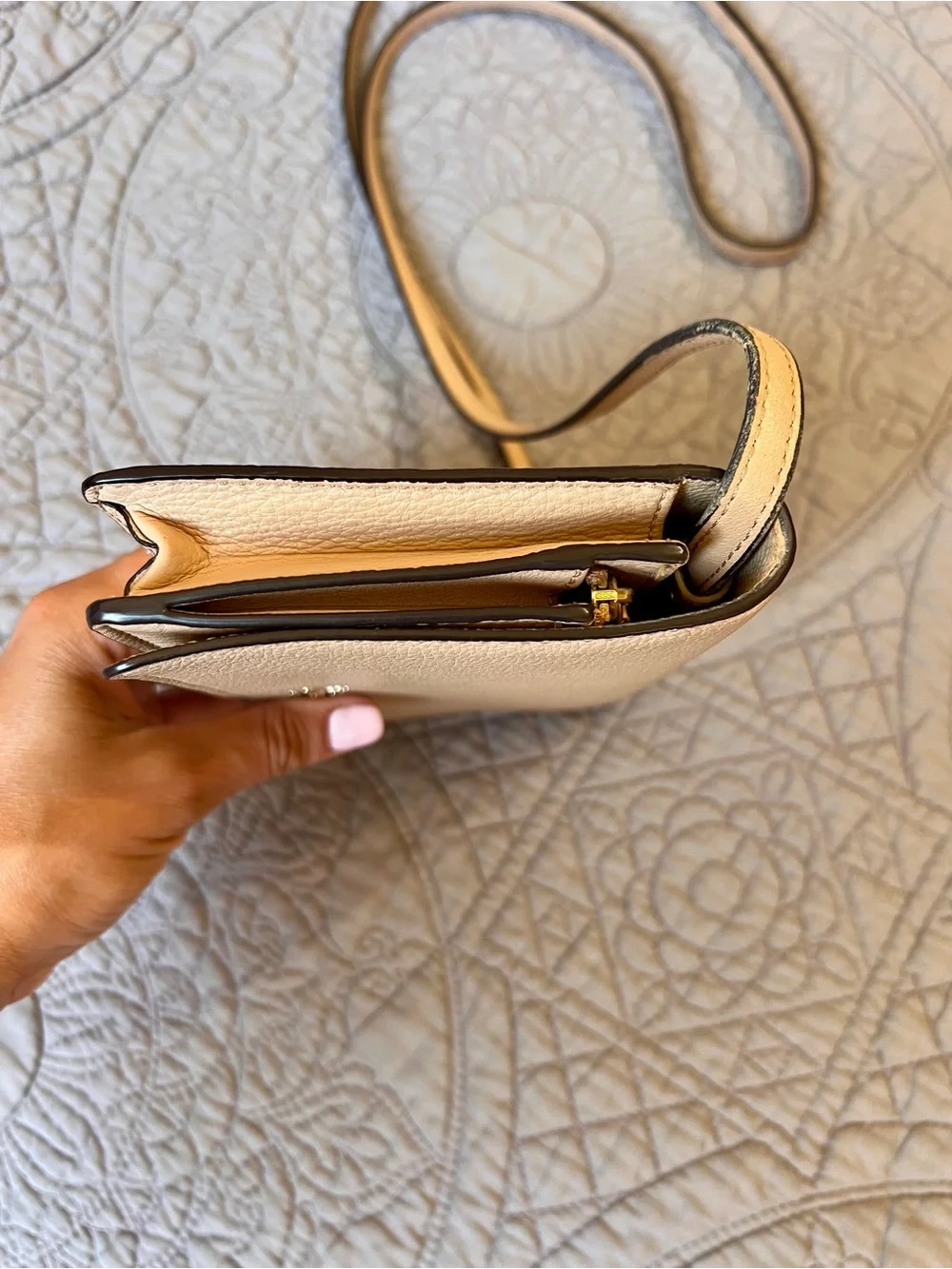 Coach Pebbled Leather Crossbody in Beige with Gold Hardware