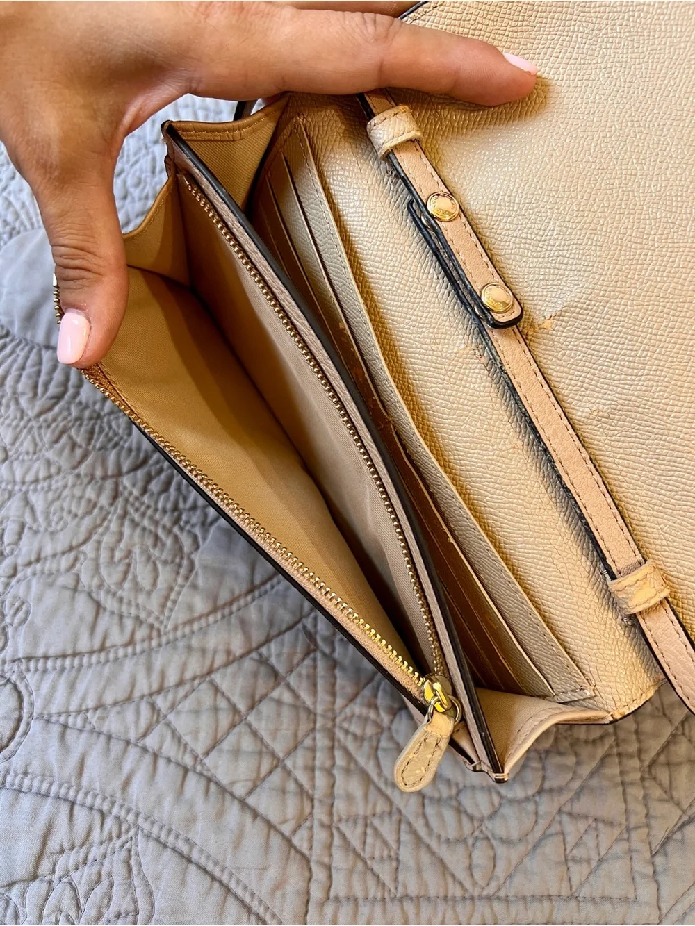 Coach Pebbled Leather Crossbody in Beige with Gold Hardware