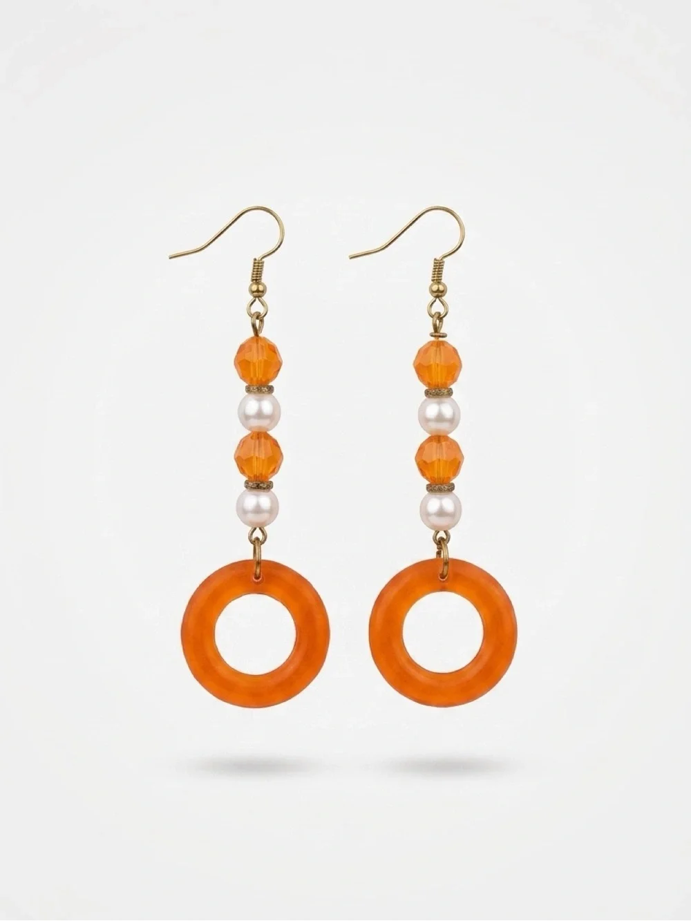 Orange Bead & Pearl Drop Earrings