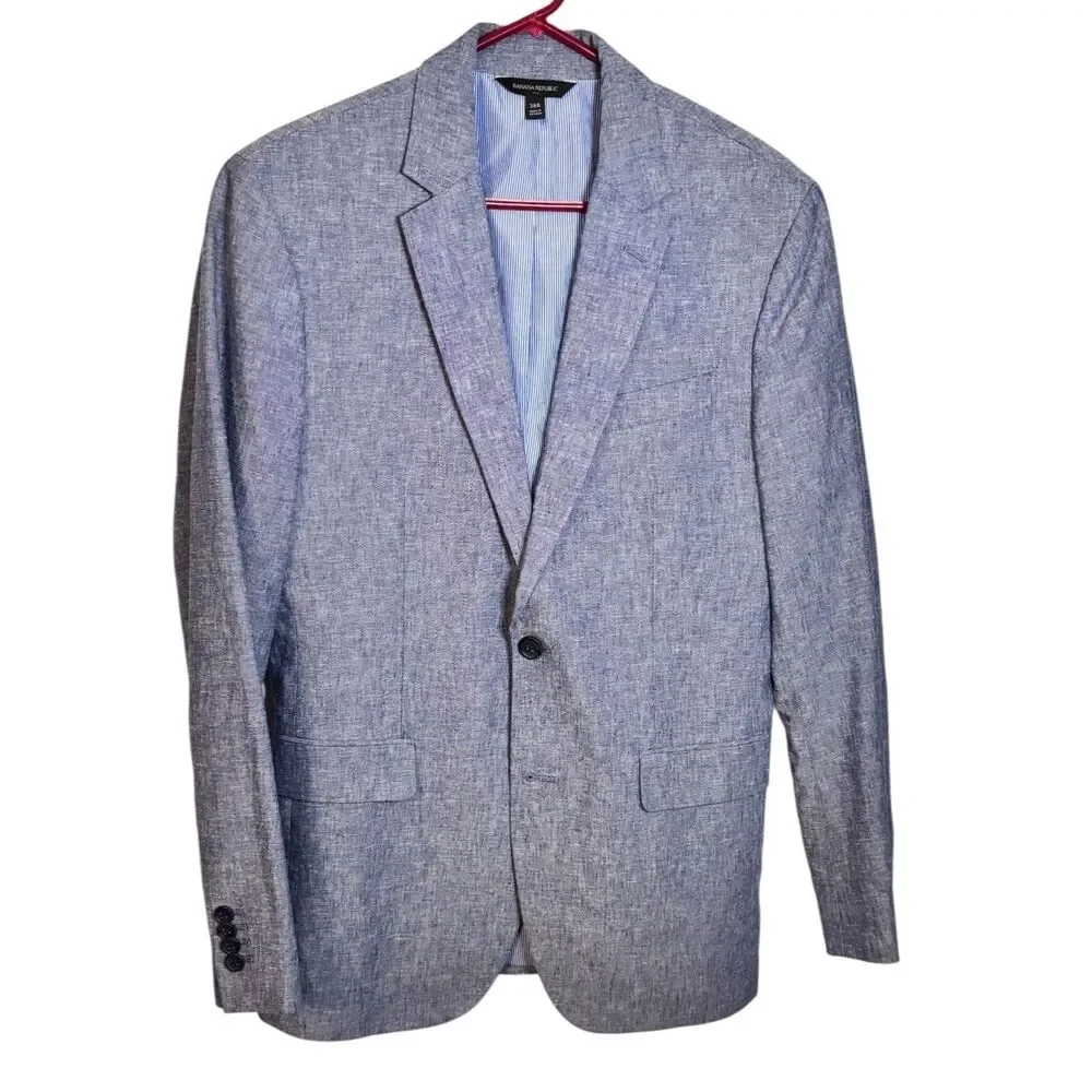 Banana Republic 38R Blue Linen Cotton Blend Blazer Standard Fit