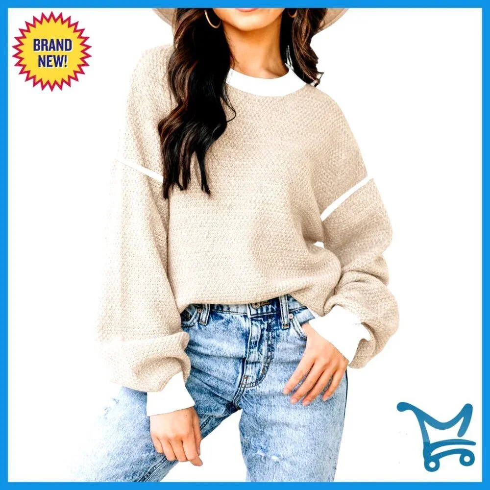 Oversized Batwing Sleeve Pullover Crew Neck Knit Sweater Minimal Chic Casual
