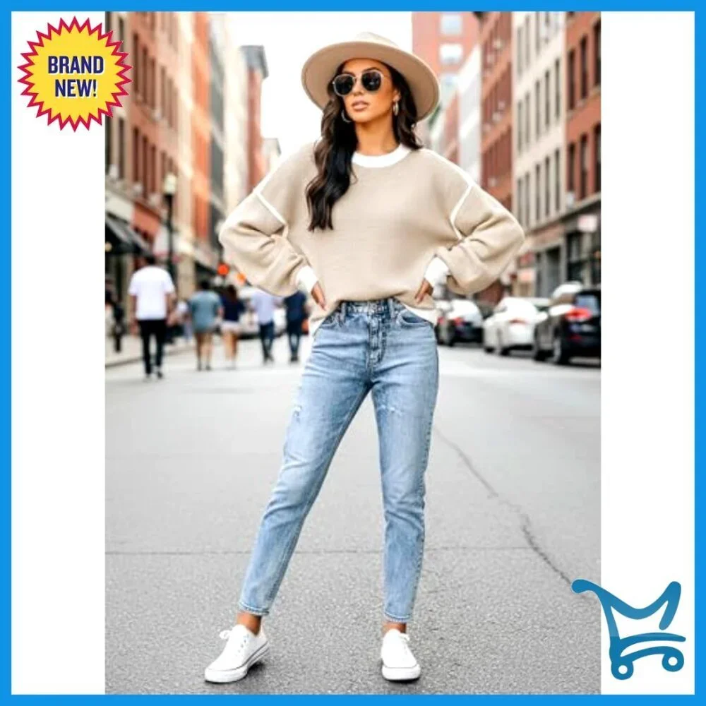 Oversized Batwing Sleeve Pullover Crew Neck Knit Sweater Minimal Chic Casual