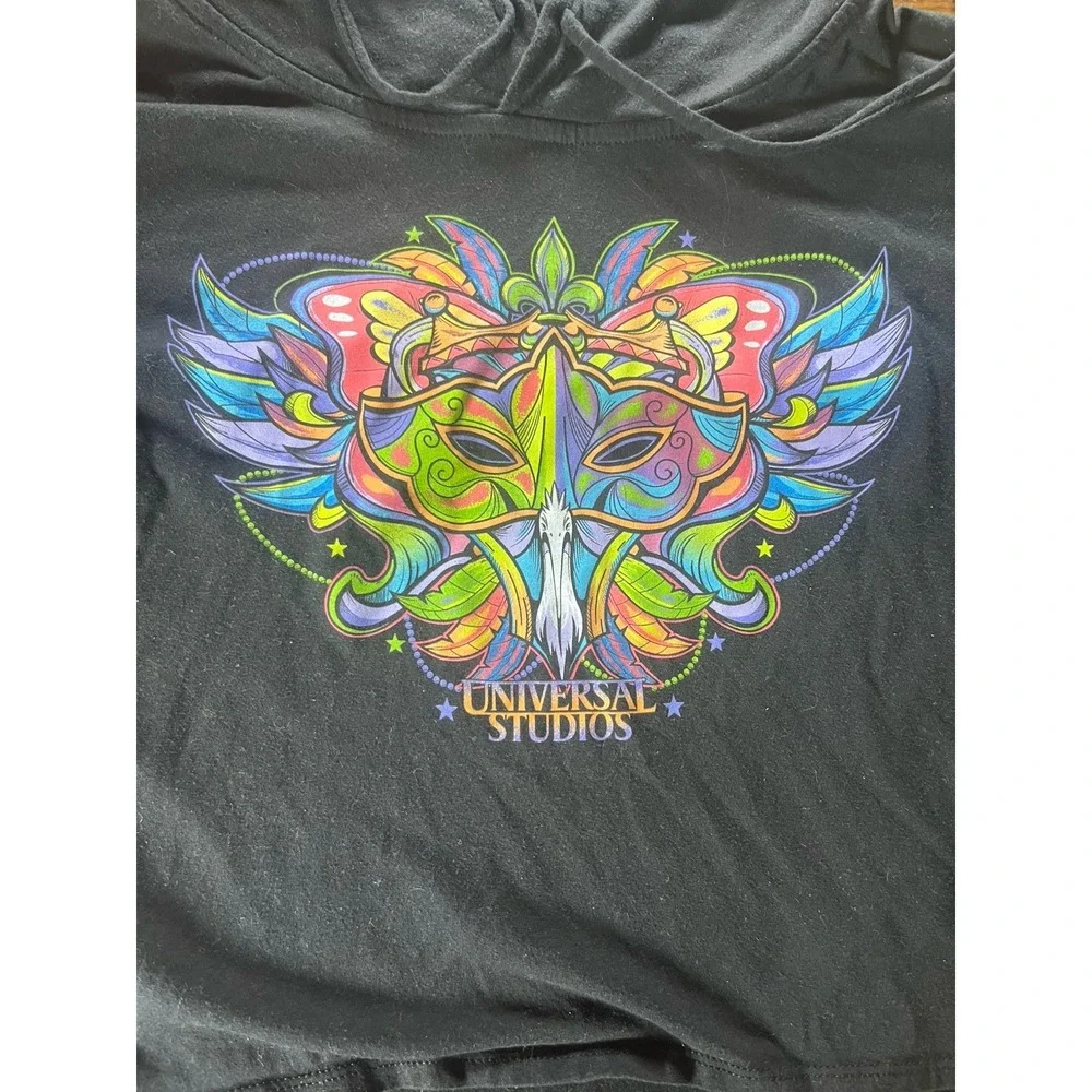 Universal Studios Mardi Gras Black Large Crop Pullover Sweatshirt Hoodie