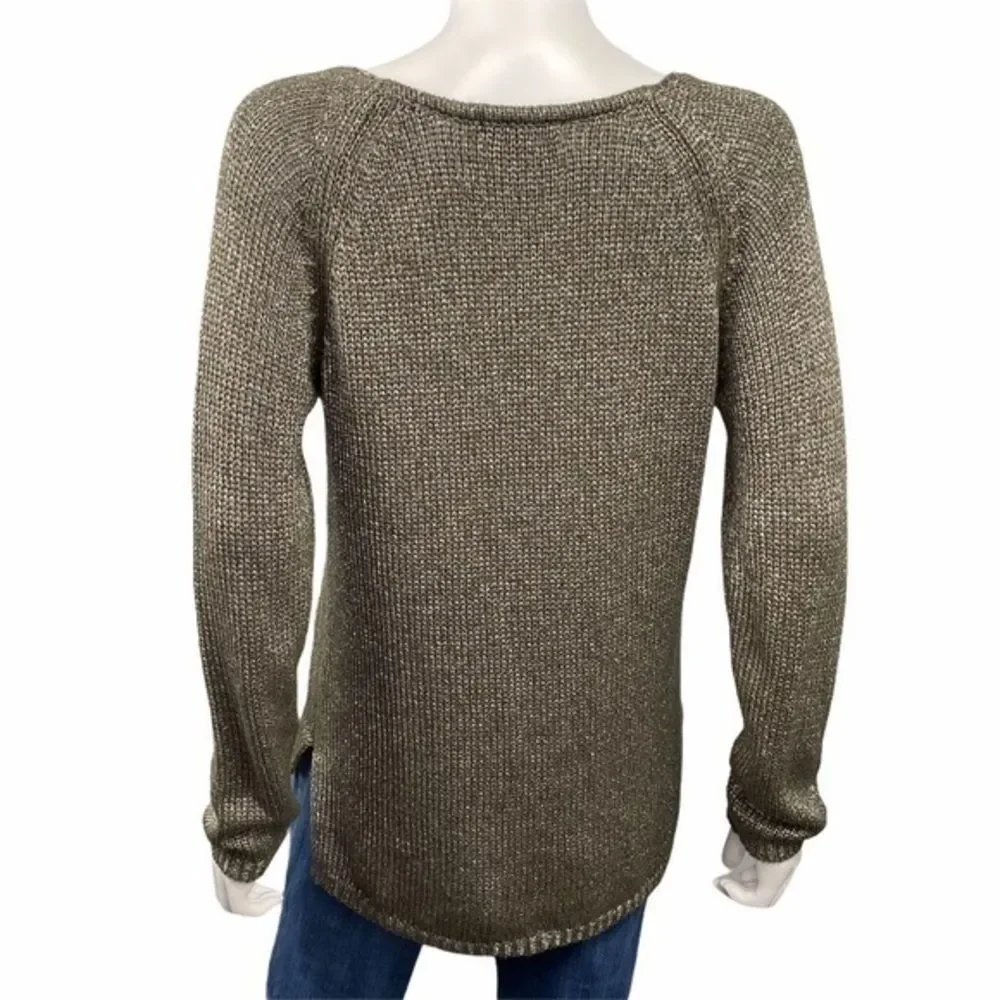 Metallic Olive Green V Neck Sweater Soft Grunge Shimmer Knit Brave Soul Indie M