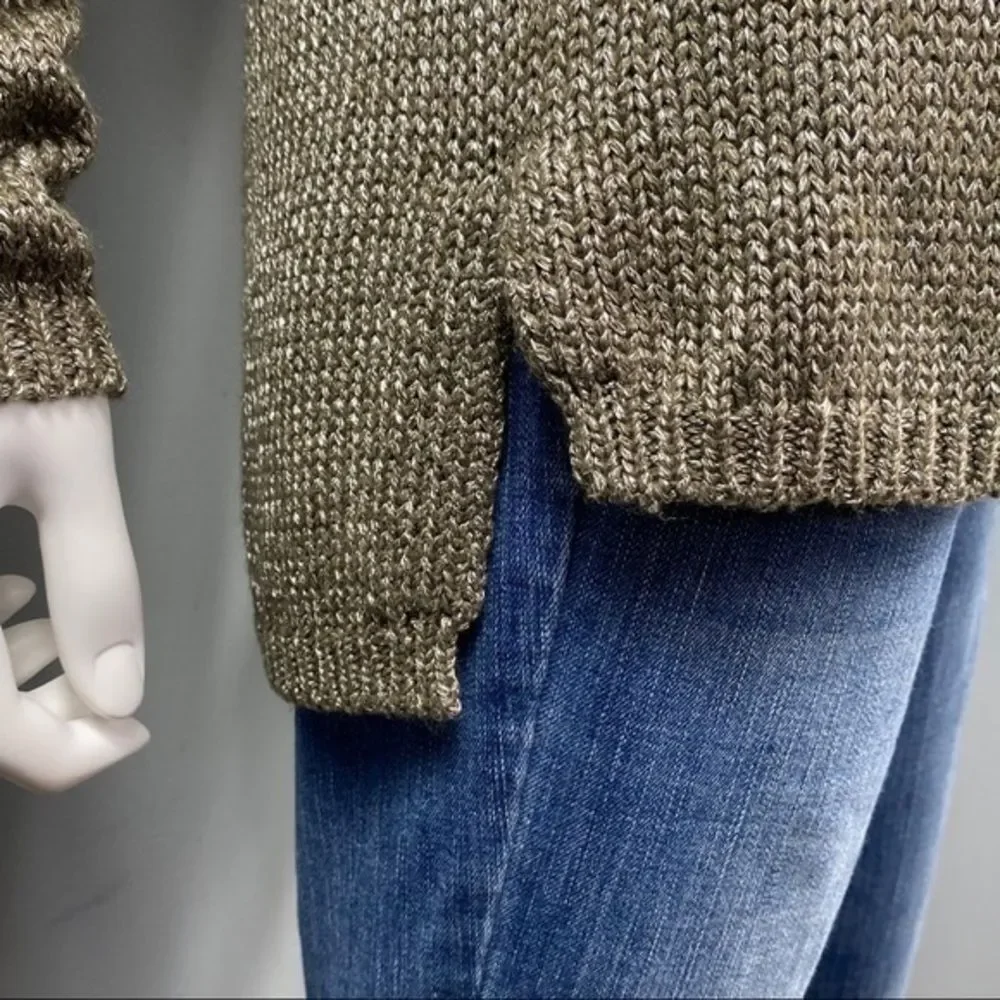 Metallic Olive Green V Neck Sweater Soft Grunge Shimmer Knit Brave Soul Indie M