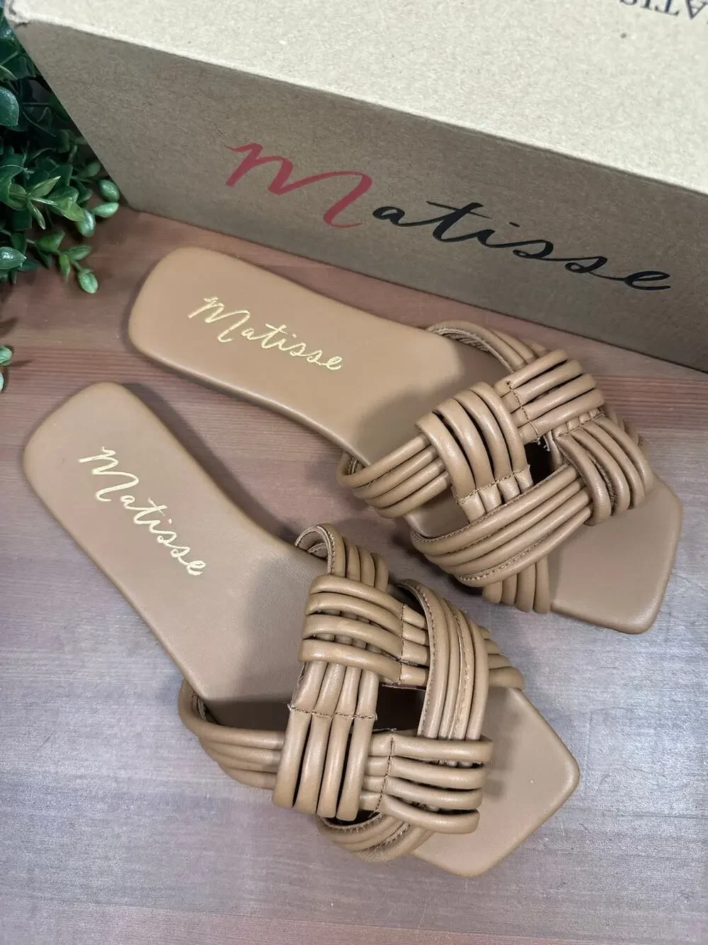 Matisse Women's Samson Leather Knotted Slide‎ Sandals Tan Size 8