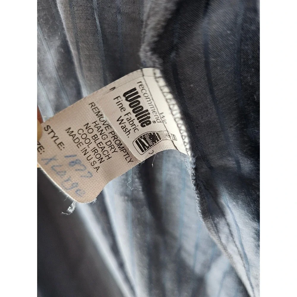 Fernando Sanchez Vintage Blue Striped Silky Pajama Set Top Pants XL Made in USA