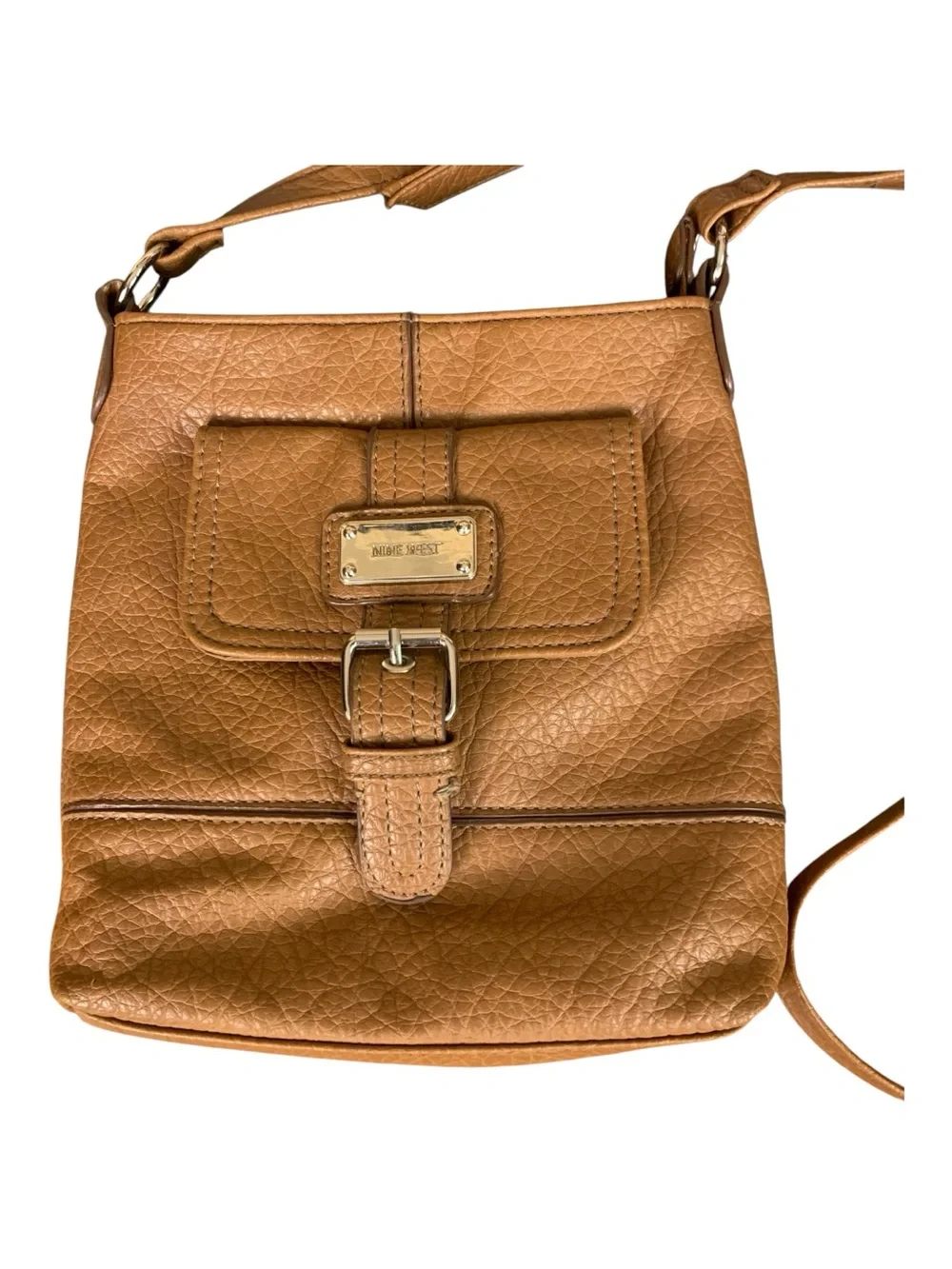 Nine West Tan Faux Leather Crossbody‎ Bag Adjustable Strap Travel Errands