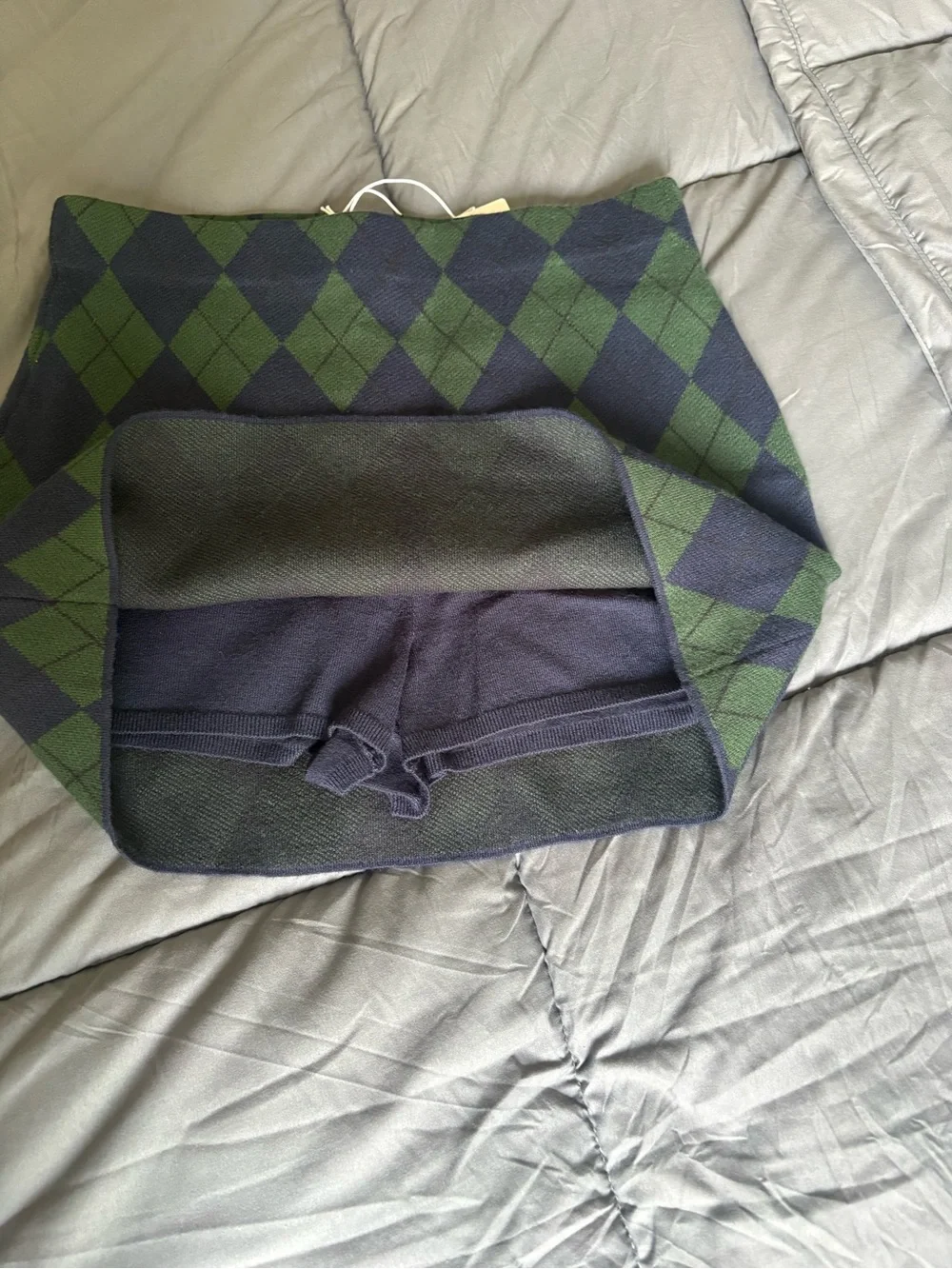 Show Me Your MuMu Navy and Green Argyle Knit Mini Skirt