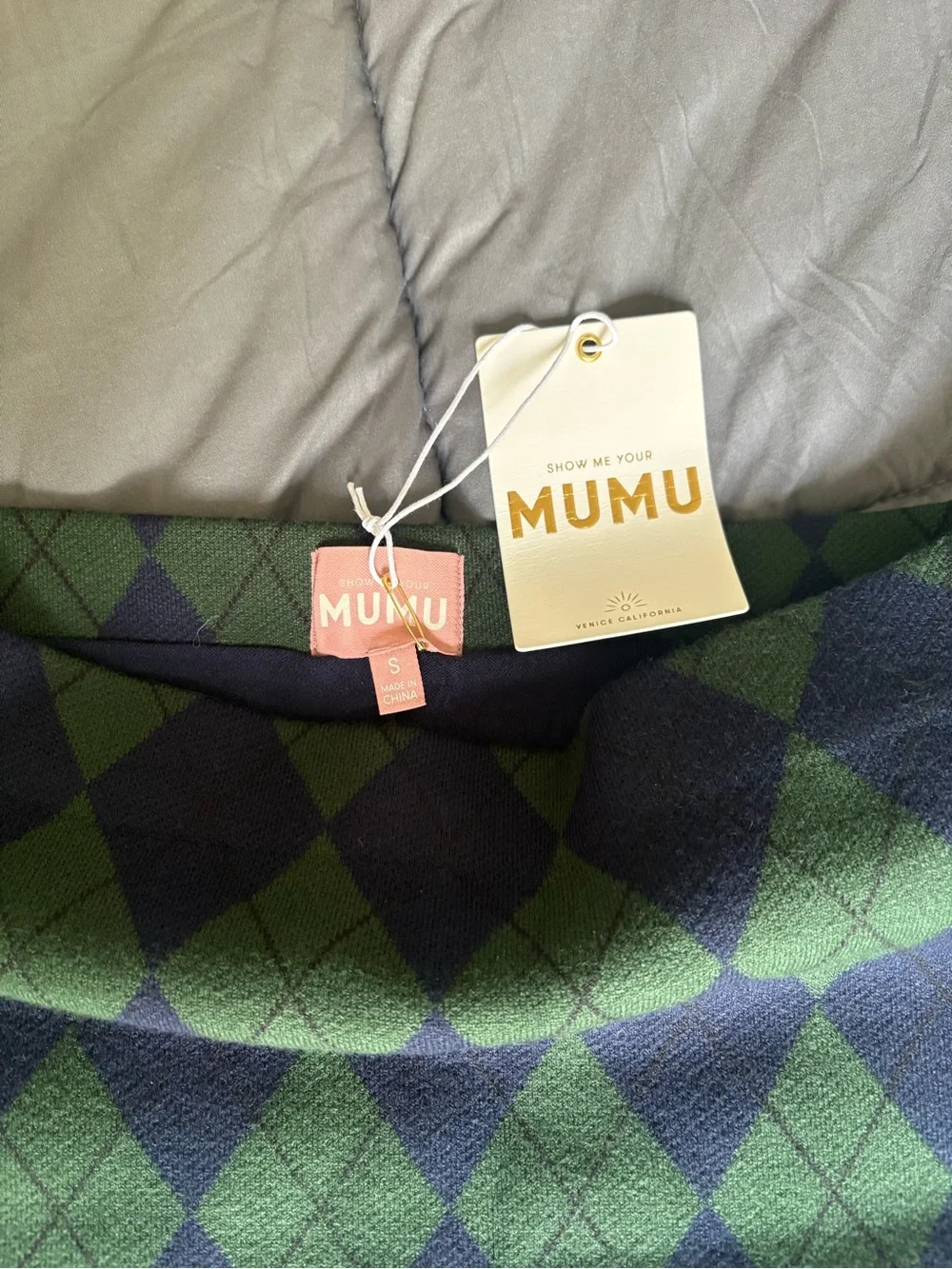 Show Me Your MuMu Navy and Green Argyle Knit Mini Skirt