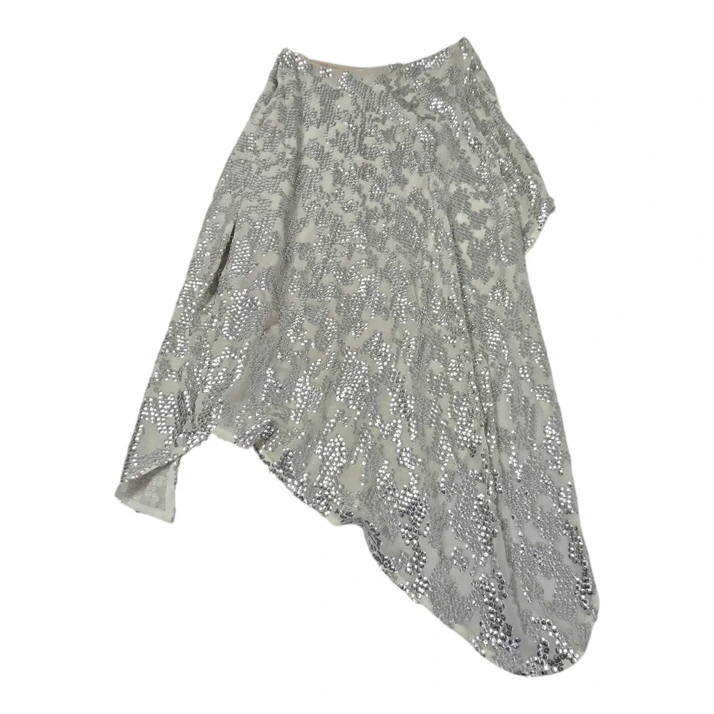 Rubber Ducky asymetrical skirt Small White with silver sequins