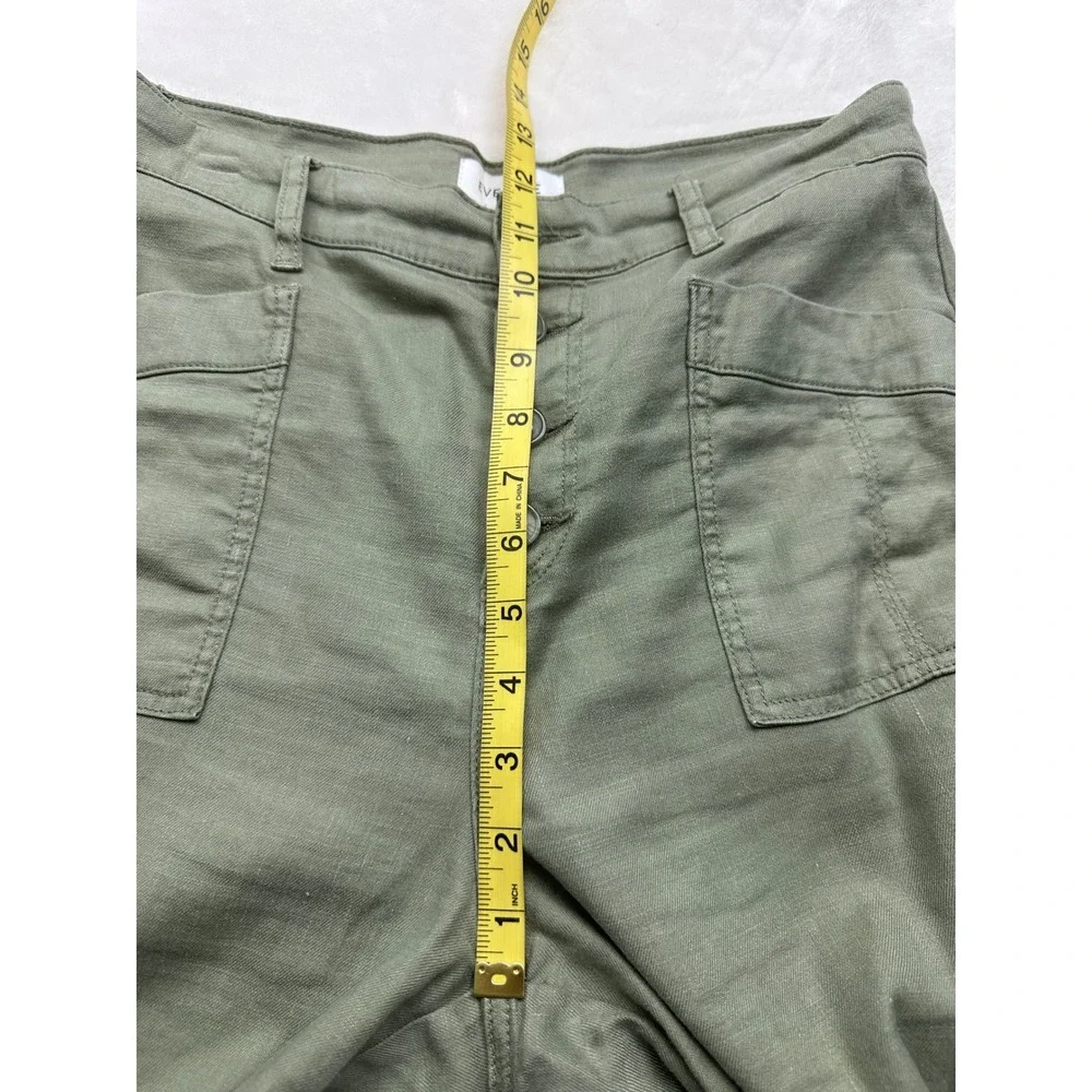 Evereve Wide Leg Pants Women 28 Green Linen Blend Button Fly Cropped Utility