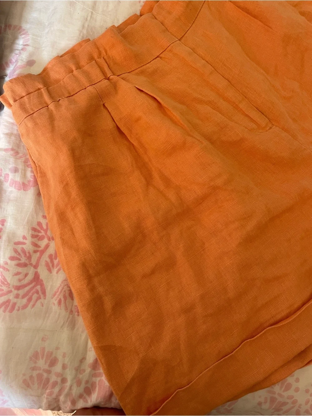 Orange 100% Linen Women's Shorts