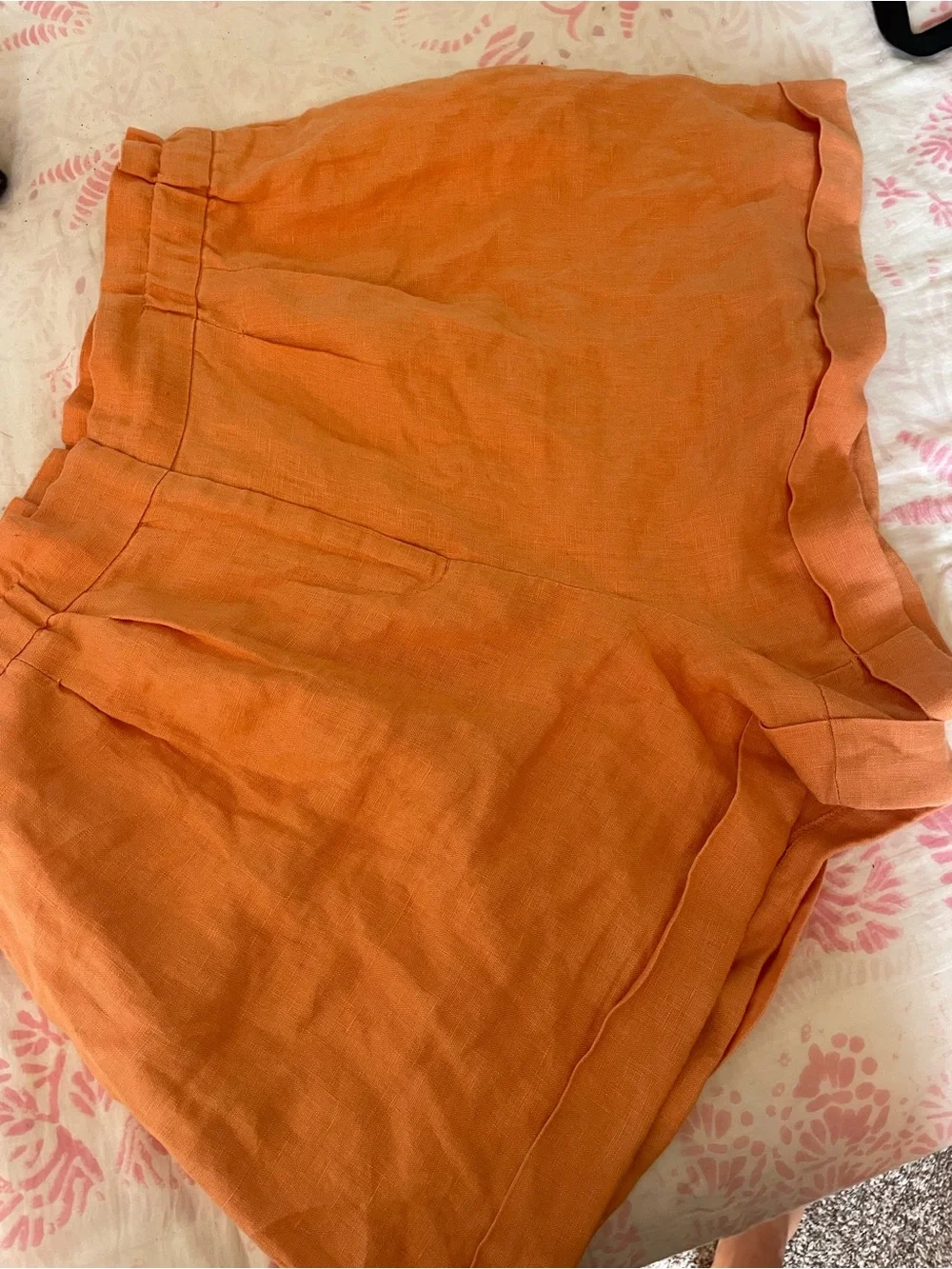Orange 100% Linen Women's Shorts