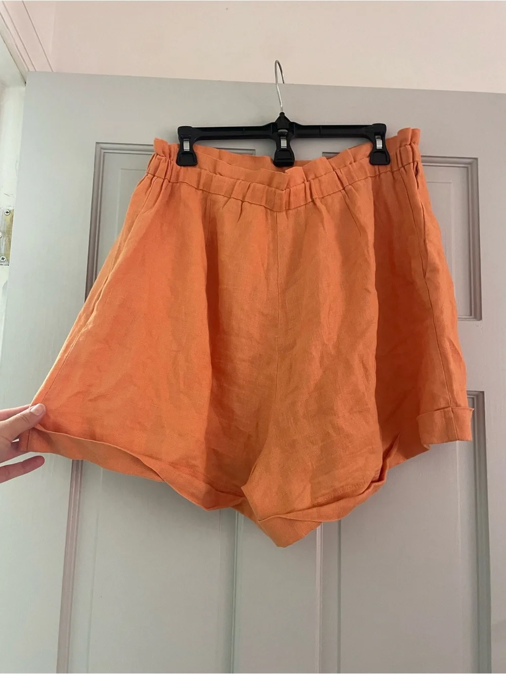 Orange 100% Linen Women's Shorts
