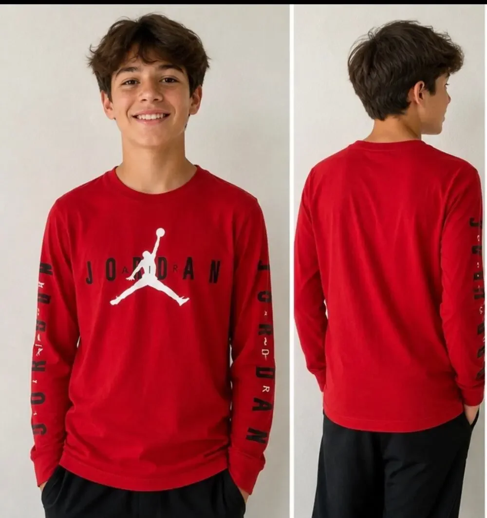 Jordan Boys 15 Years Red Long Sleeve Jumpman Graphic Shirt